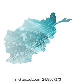 High detailed vector map. Afghanistan. Watercolor style. Turquoise blue color. Blue is a deep color.
