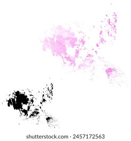 High detailed vector map. Aland Islands. Set of two cards. Watercolor style. Pink color. Black card.