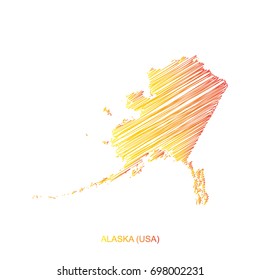 high detailed vector Map of Alaska map Line Orange and red.