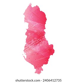 Mapa vectorial detallado alto. Albania. Estilo acuarela. Color rojo amaranto.