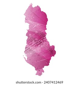 Mapa vectorial detallado alto. Albania. Estilo acuarela. Amaranth color púrpura profundo.