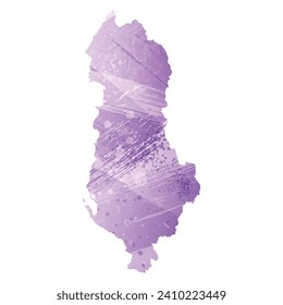 Mapa vectorial detallado alto. Albania. Estilo acuarela. Color púrpura anémico.