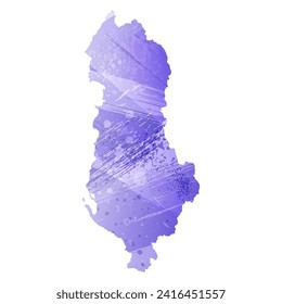 High detailed vector map. Albania. Watercolor style. Aspid blue color. A violet, delicate, pastel color.