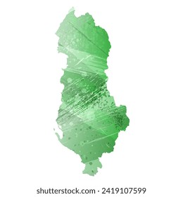 High detailed vector map. Albania. Watercolor style. Green color. Salacious emerald color.