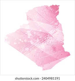 Mapa vectorial detallado alto. Argelia. Estilo acuarela. Color rosa amaranto.