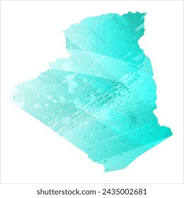 High detailed vector map. Algeria. Watercolor style. Turquoise color. Bright blue color.