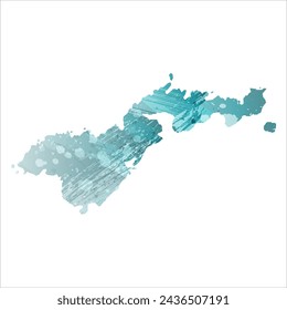 High detailed vector map. American Samoa. Watercolor style. Turquoise blue color. Blue is a deep color.