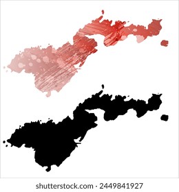 High detailed vector map. American Samoa. Set of two cards. Watercolor style. Red color. Black card.