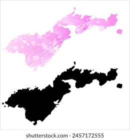High detailed vector map. American Samoa. Set of two cards. Watercolor style. Pink color. Black card.