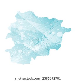 Mapa vectorial detallado alto. Andorra. Estilo acuarela. Color azul acuamarino.