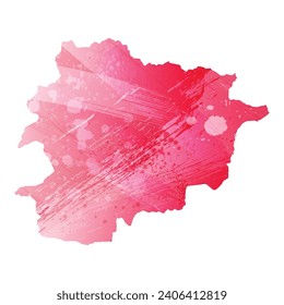 Mapa vectorial detallado alto. Andorra. Estilo acuarela. Color rojo amaranto.
