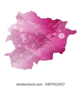 High detailed vector map. Andorra. Watercolor style. Amaranth deep purple color.