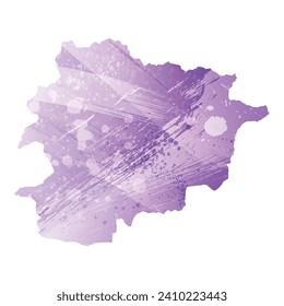 High detailed vector map. Andorra. Watercolor style. Amethyst purple color.