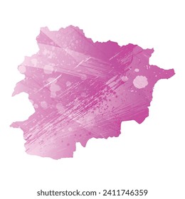 Mapa vectorial detallado alto. Andorra. Estilo acuarela. Color rosa amaranto claro cerezo.