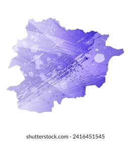 High detailed vector map. Andorra. Watercolor style. Aspid blue color. A violet, delicate, pastel color.