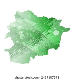 High detailed vector map. Andorra. Watercolor style. Green color. Salacious emerald color.