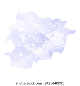 High detailed vector map. Andorra. Watercolor style. Periwinkle color. Delicate lilac color. Pastel purple.