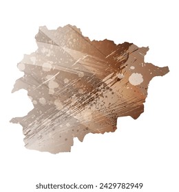 High detailed vector map. Andorra. Watercolor Style. Beige and brown color.