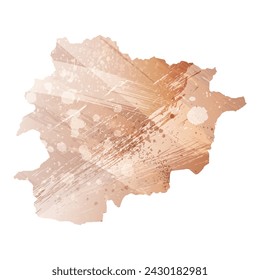 High detailed vector map. Andorra. Watercolor style. Beige and red color. Brown color.
