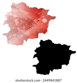 High detailed vector map. Andorra. Set of two cards. Watercolor style. Red color. Black card.