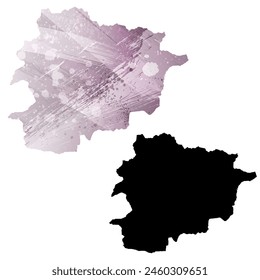 High detailed vector map. Andorra. Set of two cards. Watercolor style. Purple color. Black card.