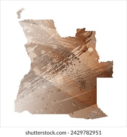 High detailed vector map. Angola. Watercolor Style. Beige and brown color.