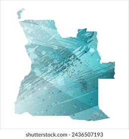 High detailed vector map. Angola. Watercolor style. Turquoise blue color. Blue is a deep color.