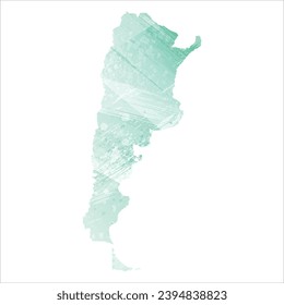 High detailed vector map. Argentina. Watercolor style. Aquamarine color.