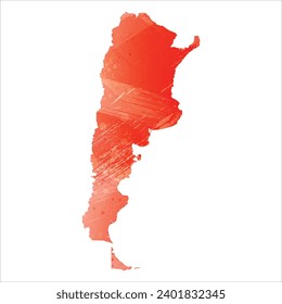 High detailed vector map. Argentina. Watercolor style. Scarlet bright red color.