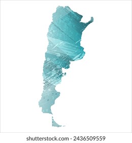 High detailed vector map. Argentina. Watercolor style. Turquoise blue color. Blue is a deep color.
