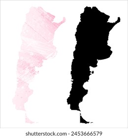 High detailed vector map. Argentina. Set of two cards. Watercolor style. Pink color. Black card.