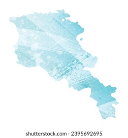 High detailed vector map. Armenia. Watercolor style. Aquamarine blue color.