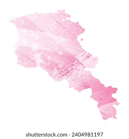 Mapa vectorial detallado alto. Armenia. Estilo acuarela. Color rosa amaranto.