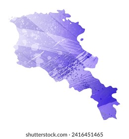 Mapa vectorial detallado alto. Armenia. Estilo acuarela. Color azul aspido. Un color violeta, delicado y pastel.