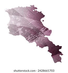 High detailed vector map. Armenia. Watercolor style. Eggplant color. Pastel purple color.