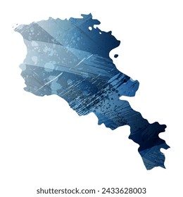 High detailed vector map. Armenia. Watercolor style. Deep blue color. Berlin azure.