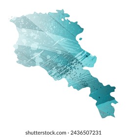 High detailed vector map. Armenia. Watercolor style. Turquoise blue color. Blue is a deep color.