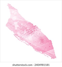 High detailed vector map. Aruba. Watercolor style. Amaranth pink color.