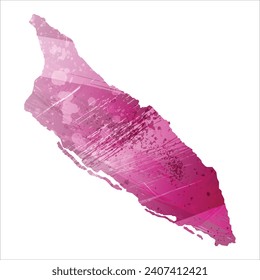High detailed vector map. Aruba. Watercolor style. Amaranth deep purple color.