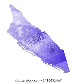 Mapa vectorial detallado alto. Aruba. Estilo acuarela. Color azul aspido. Un color violeta, delicado y pastel.