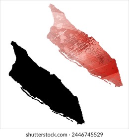 High detailed vector map. Aruba. Set of two cards. Watercolor style. Red color. Black card.