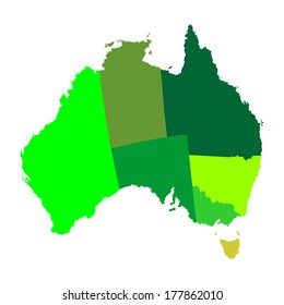 High detailed vector map - Australia outline. Isolated on white background. All elements are separated. Green illustration.