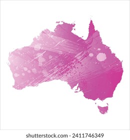 High detailed vector map. Australia. Watercolor style. Amaranth light cherry pink color.