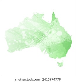 High detailed vector map. Australia. Watercolor style. Light lettuce color. Pastel green.