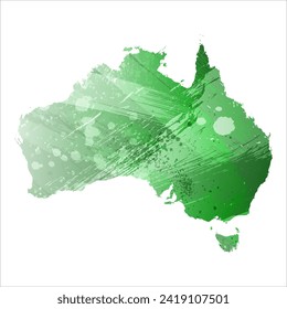 High detailed vector map. Australia. Watercolor style. Green color. Salacious emerald color.