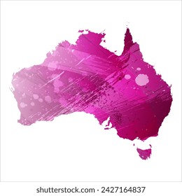 High detailed vector map. Australia. Watercolor style. Eggplant color. Purple bright color.