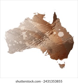 High detailed vector map. Australia. Watercolor Style. Beige and brown color.