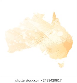 Mapa vectorial detallado. Australia. Estilo acuarela. Color amarillo.