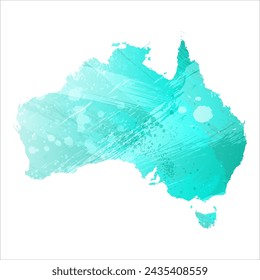 High detailed vector map. Australia. Watercolor style. Turquoise color. Bright blue color.