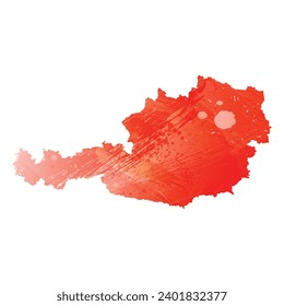 High detailed vector map. Austria. Watercolor style. Scarlet bright red color.